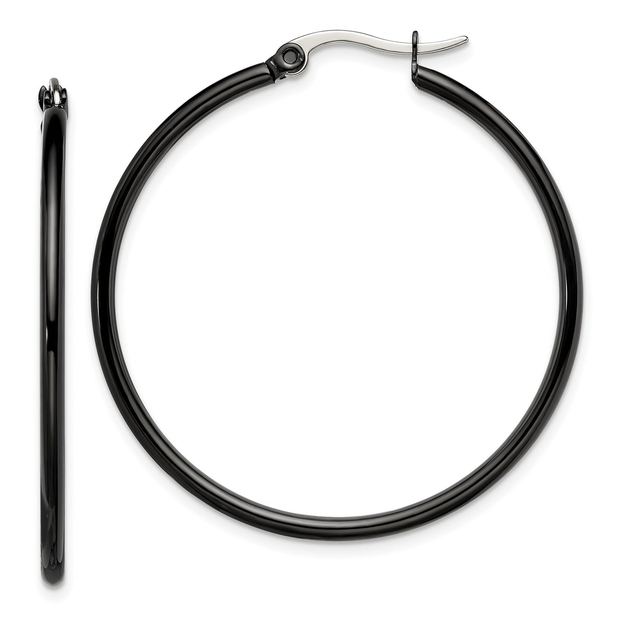Stainless Steel Hoop Earring, Sleek Minimalist Black Design, Unisex Contemporary Style
