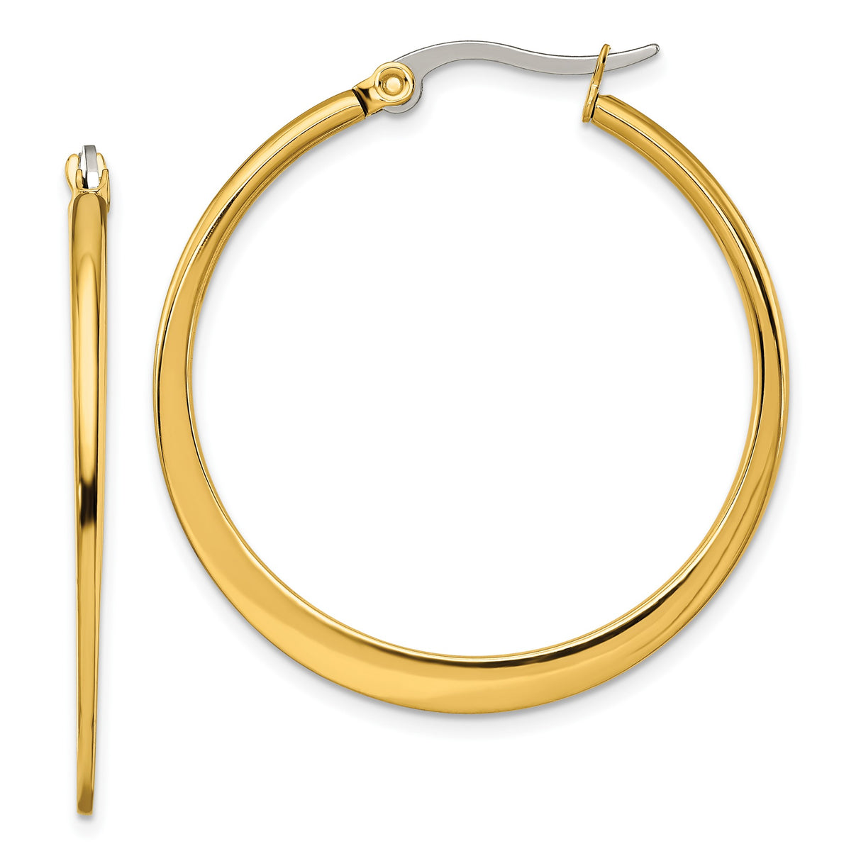 Stainless Steel Hoop Earrings, Gold Tone Classic Round Polished Minimalist Style for Women