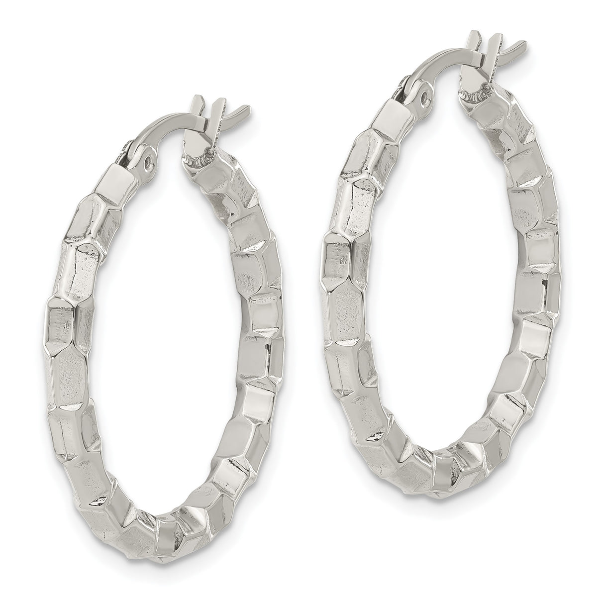 Stainless Steel Hoop Earrings, Textured Geometric Faceted Design, Modern Bold Style for Women