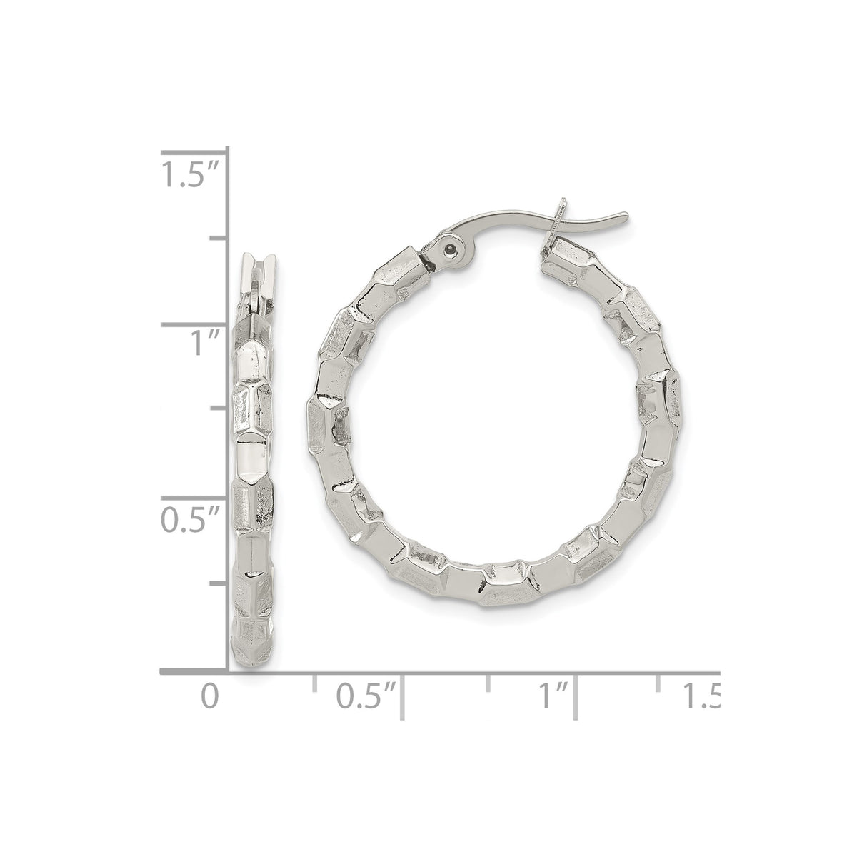 Stainless Steel Hoop Earrings, Textured Geometric Faceted Design, Modern Bold Style for Women