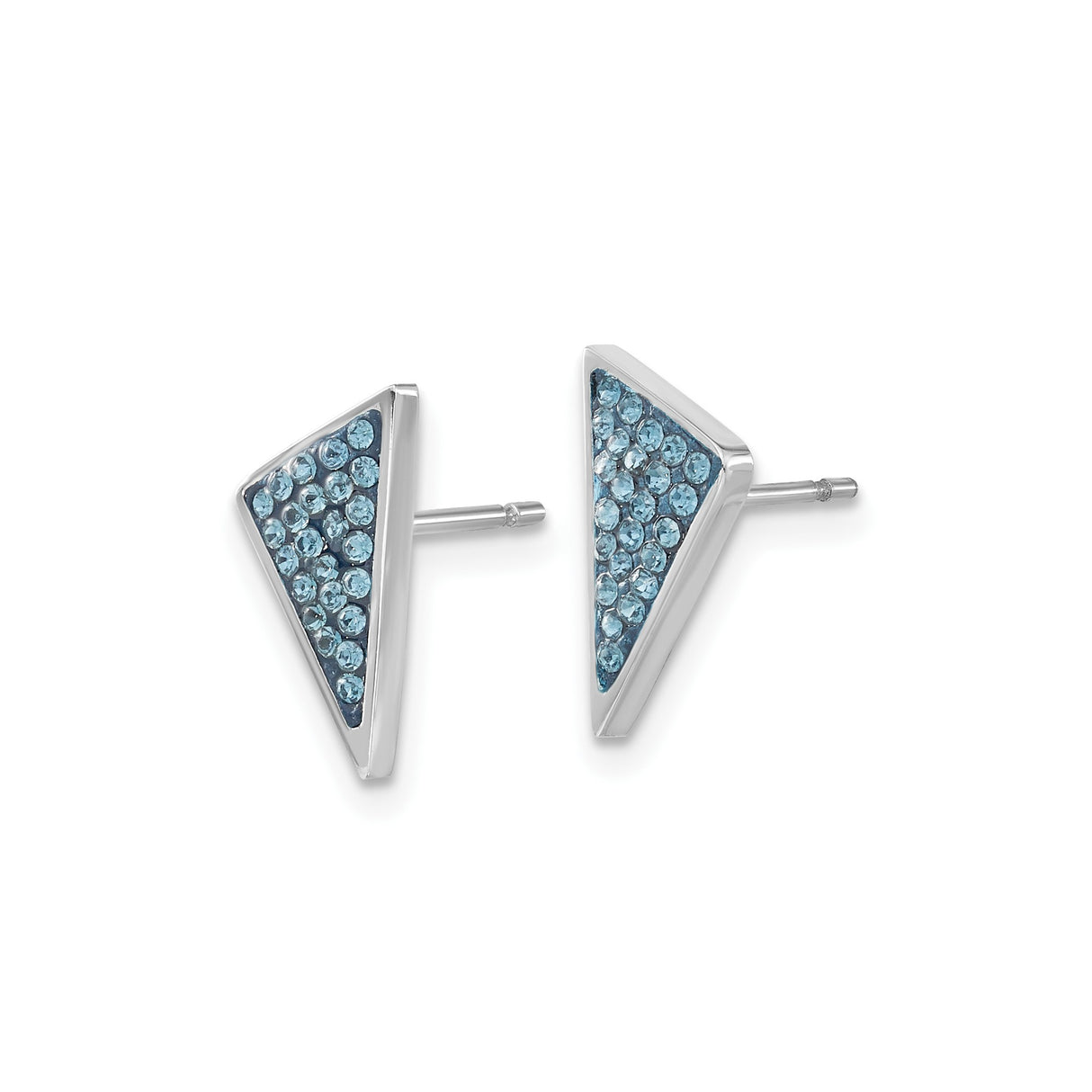 Stainless Steel Triangle Stud Earrings with Light Blue Crystals, Modern Minimalist Design