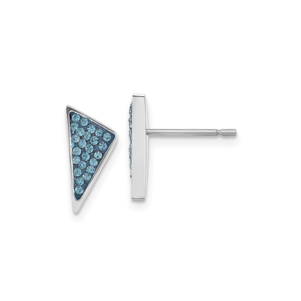 Stainless Steel Triangle Stud Earrings with Light Blue Crystals, Modern Minimalist Design