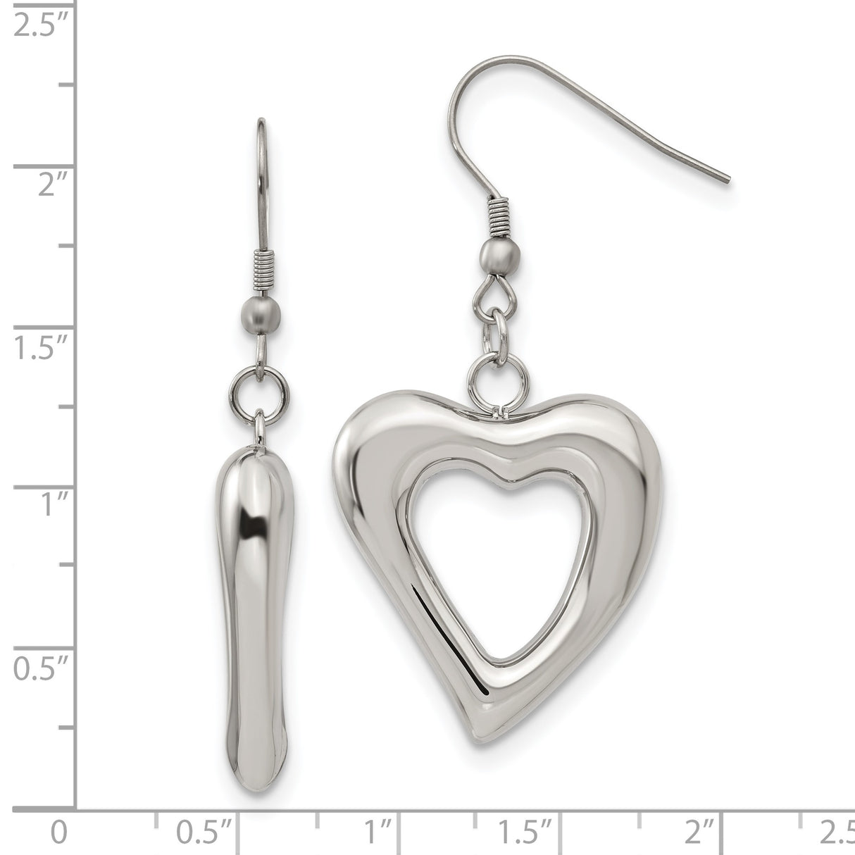 316 Stainless Steel Dangle Earrings with Asymmetrical Open Heart and Drop Charms