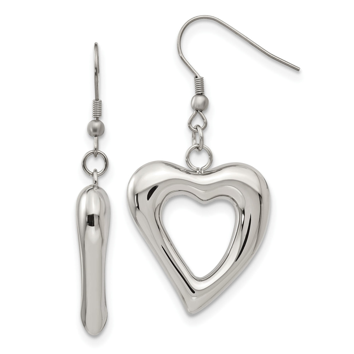316 Stainless Steel Dangle Earrings with Asymmetrical Open Heart and Drop Charms