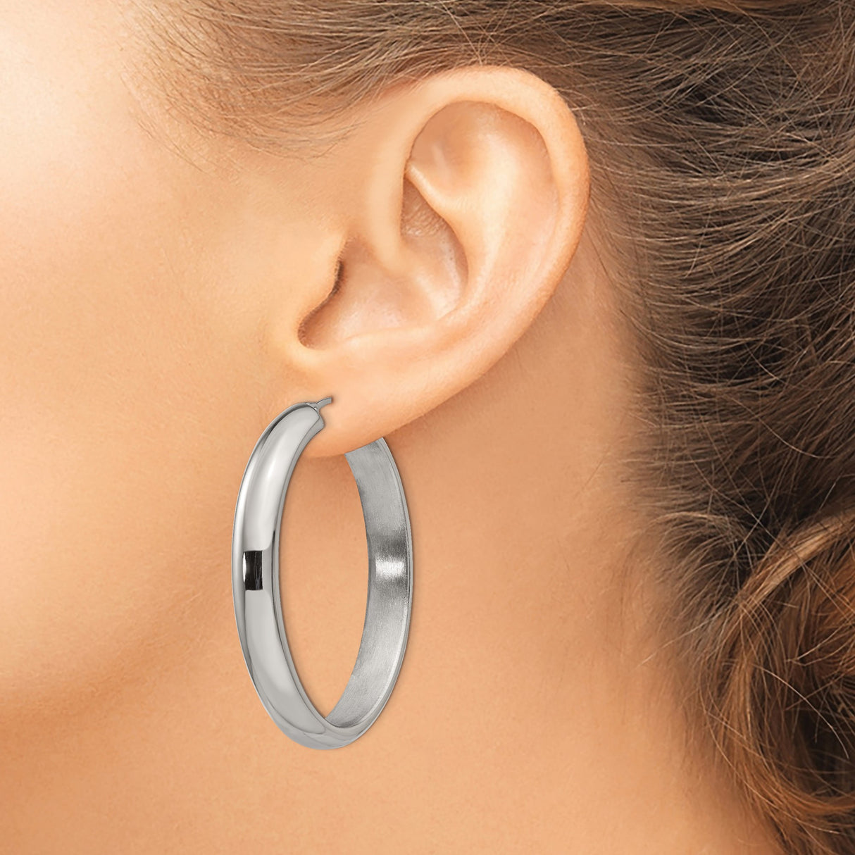 Stainless Steel Oval Hoop Earrings, High-Polish Sleek Minimalist Design for Women