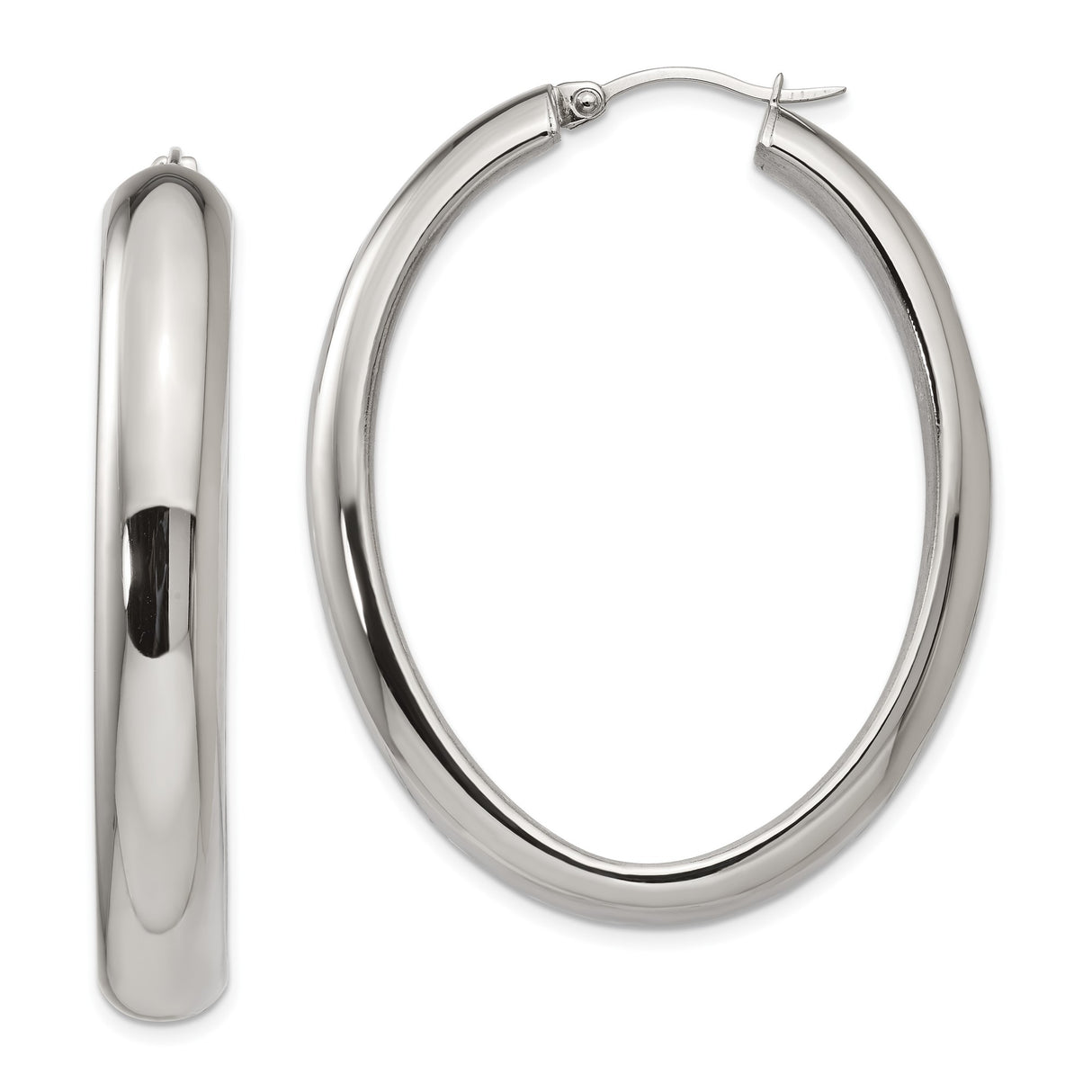 Stainless Steel Oval Hoop Earrings, High-Polish Sleek Minimalist Design for Women