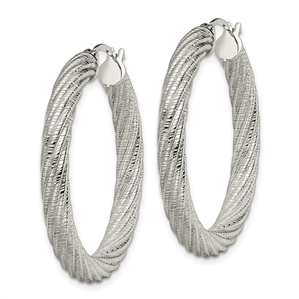 Stainless Steel Hoop Earrings, Twisted Braided Design, Polished Silver Tone Finish
