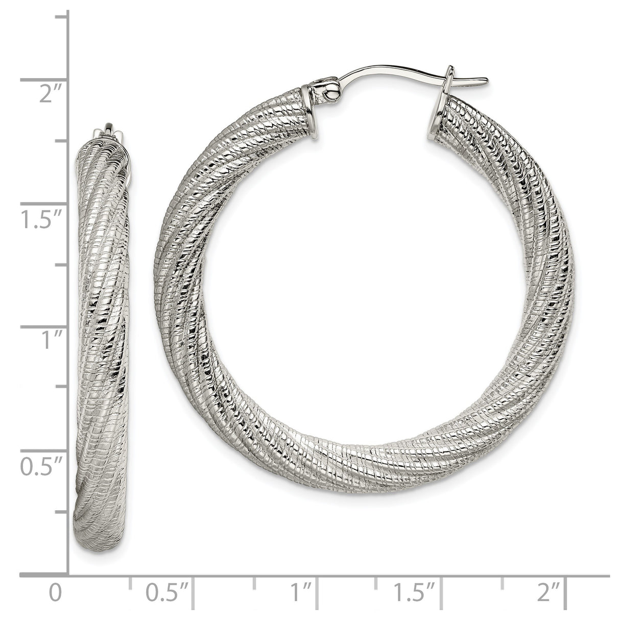 Stainless Steel Hoop Earrings, Twisted Braided Design, Polished Silver Tone Finish