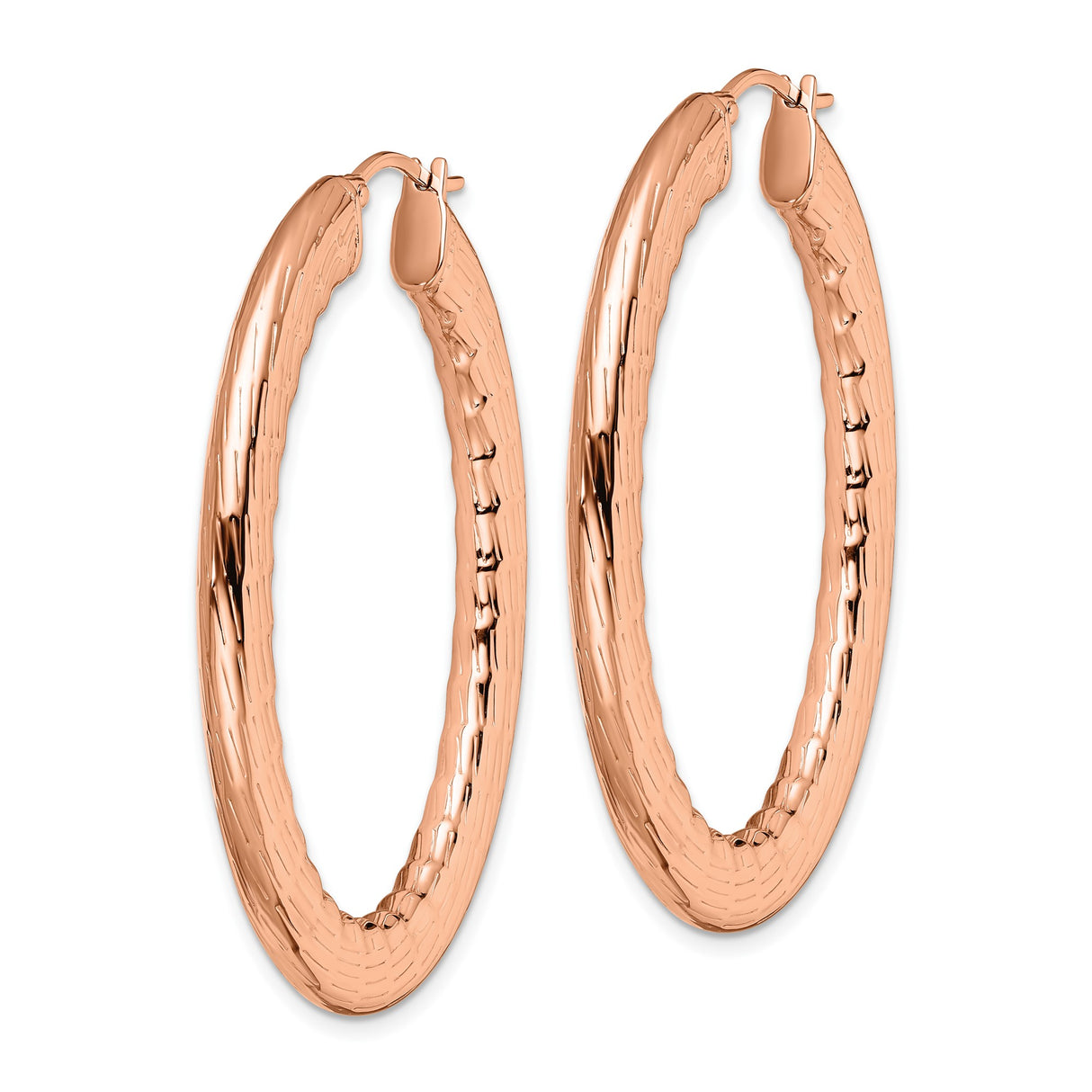 Stainless Steel Hoop Earrings, Large Oval Rose Gold Tone with Hammered Texture for Women