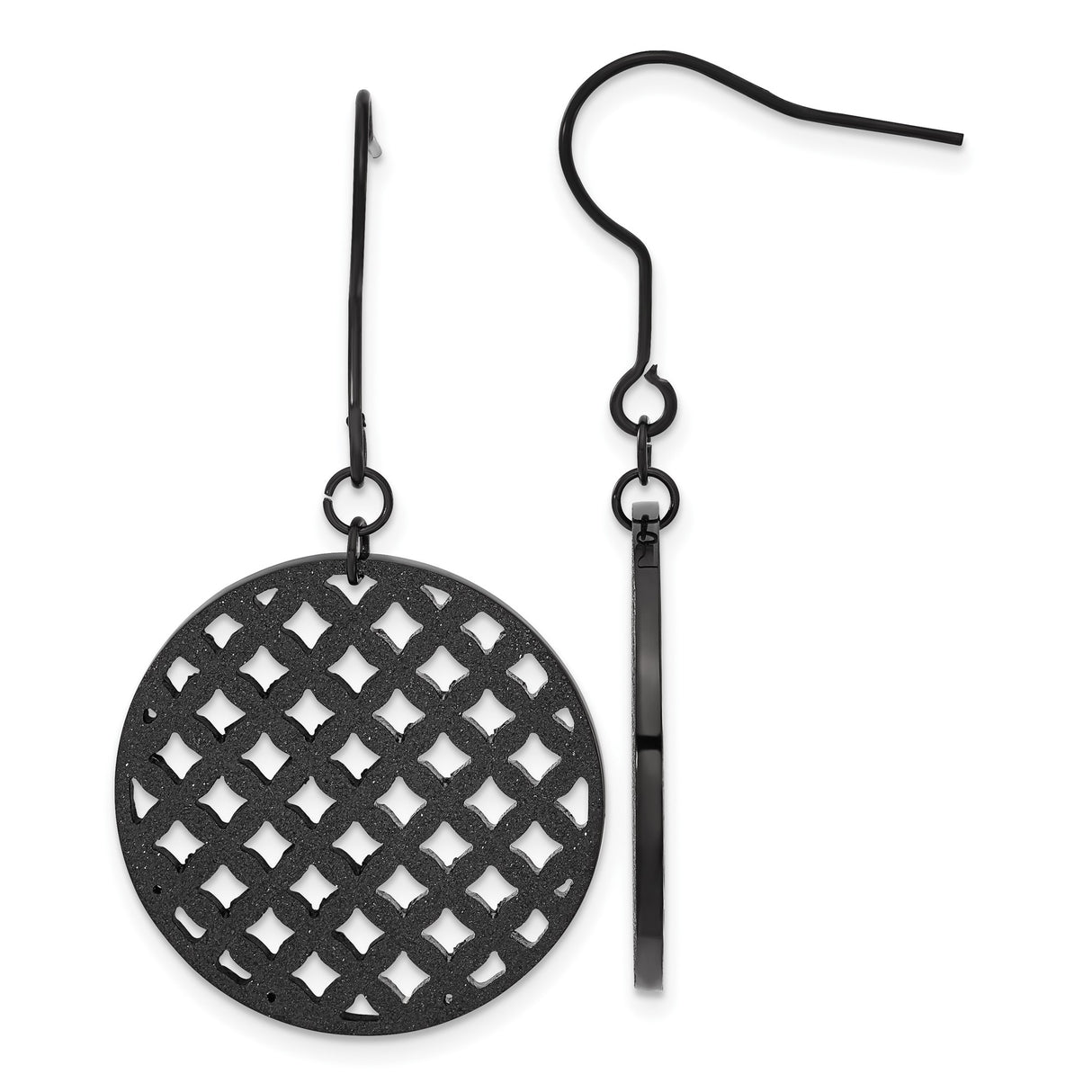 Stainless Steel Dangle Earrings, Round Lattice-Cut Disc Design, Gothic Punk Style, Nickel Free