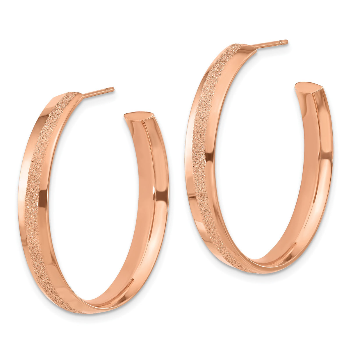 Stainless Steel Hoop Earrings with Textured Center Stripe and Polished Edges