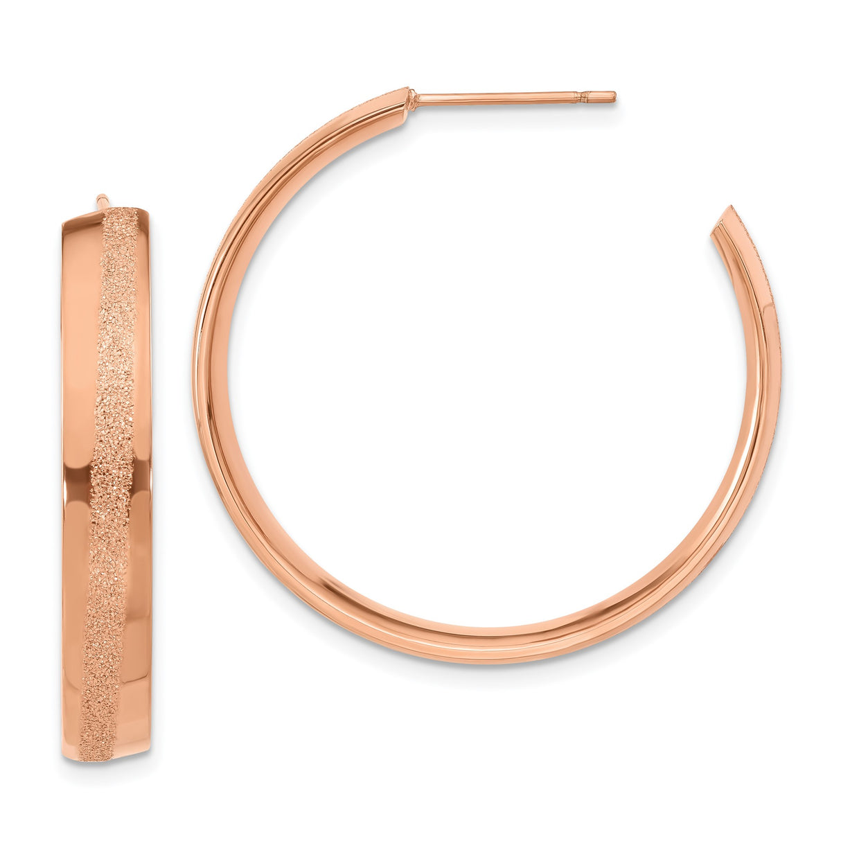 Stainless Steel Hoop Earrings with Textured Center Stripe and Polished Edges