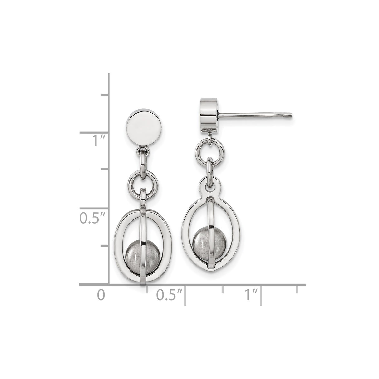 Stainless Steel Dangle Earrings with Open Oval Orbital Design, Polished Geometric Style