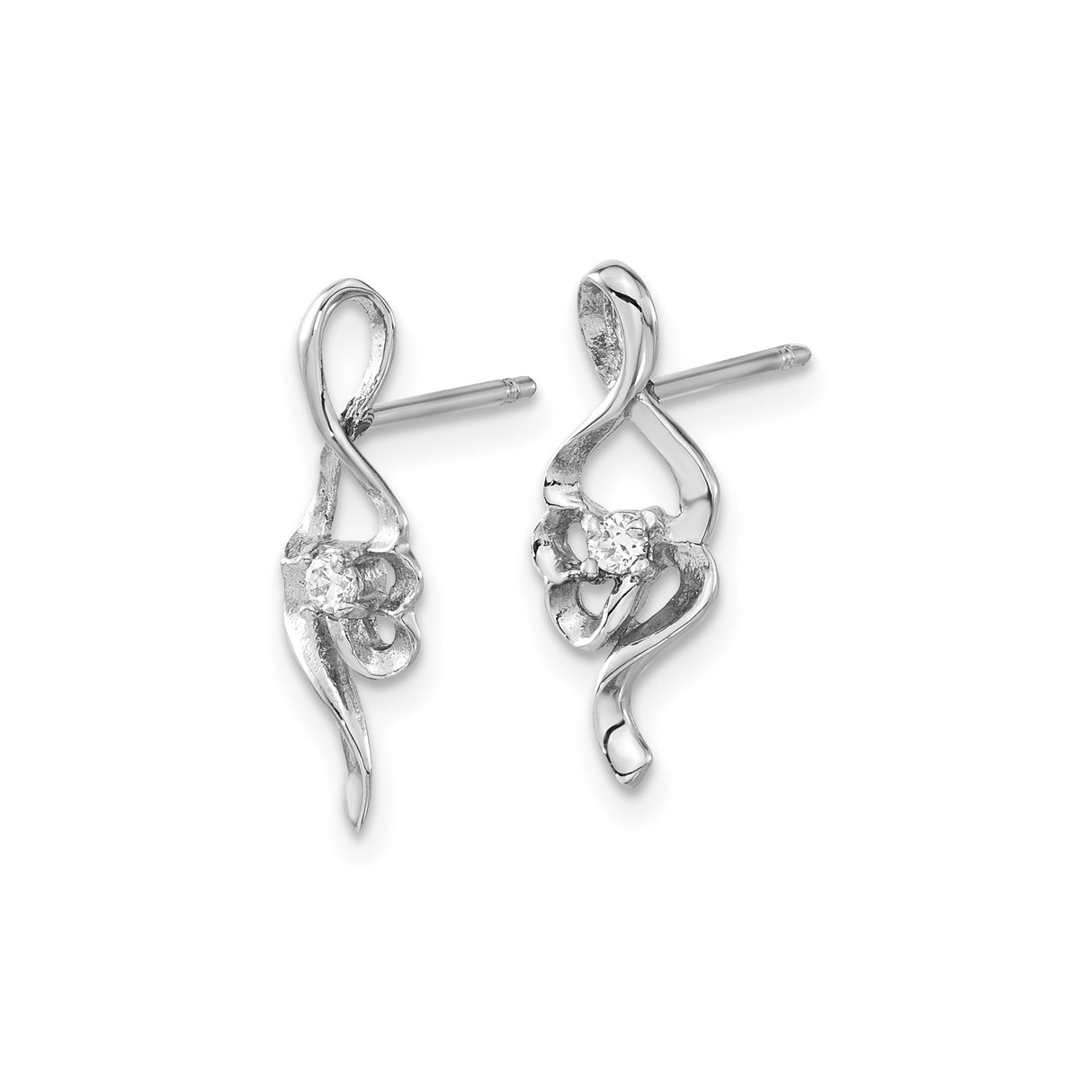 Stainless Steel Stud Earrings with Cubic Zirconia and Abstract Floral Design for Women