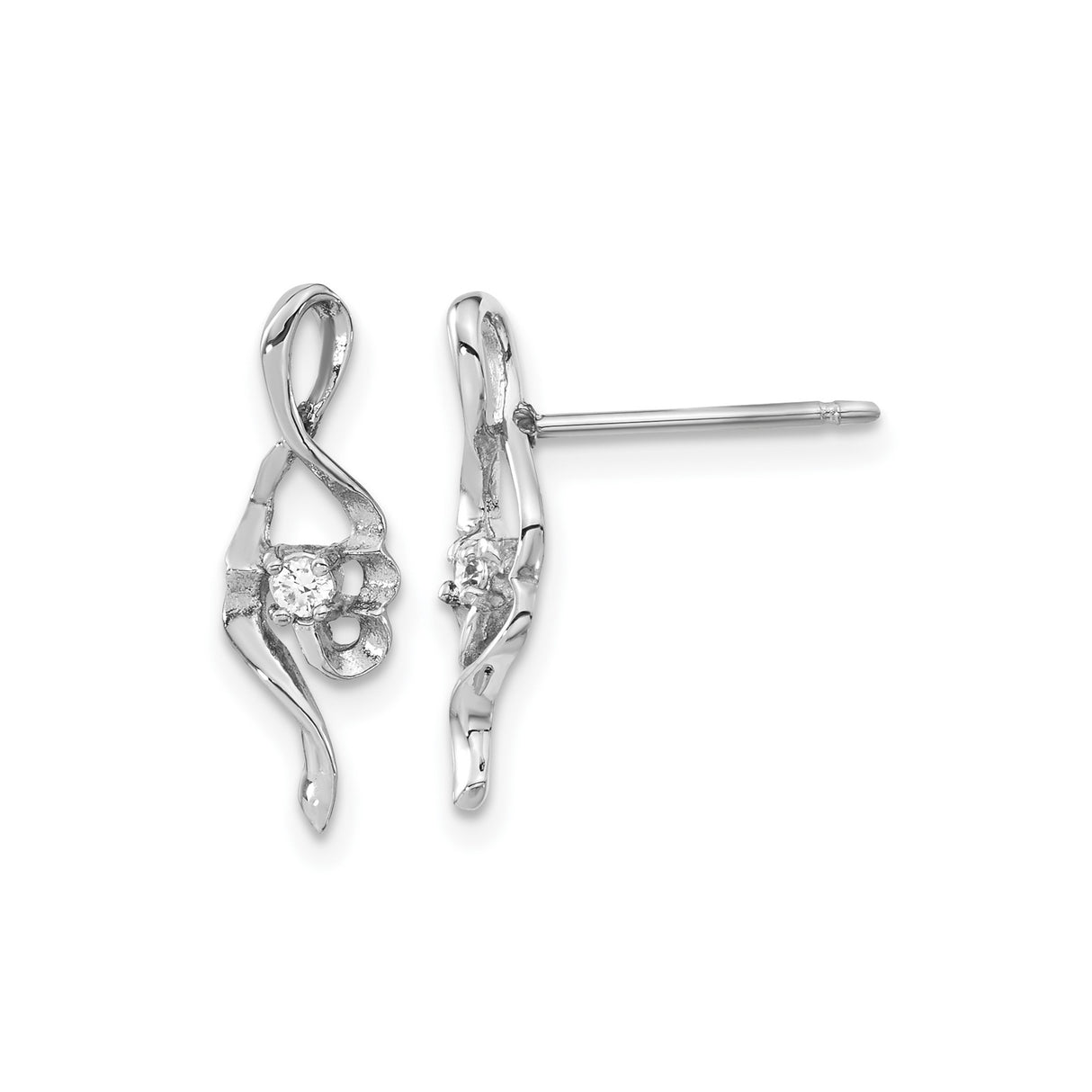Stainless Steel Stud Earrings with Cubic Zirconia and Abstract Floral Design for Women