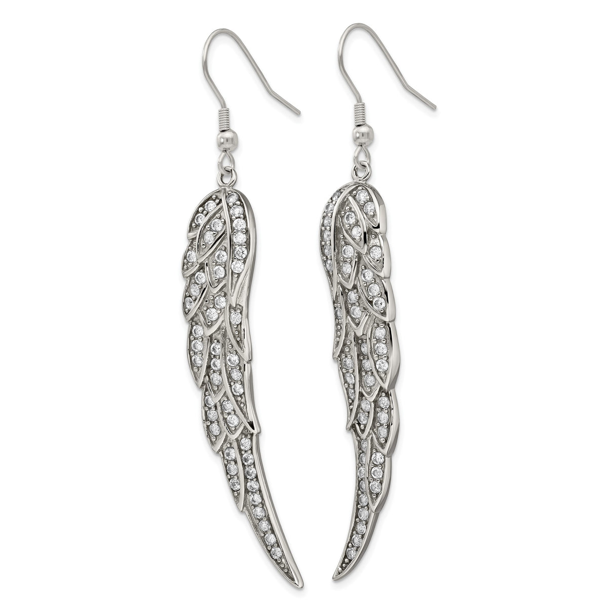 Stainless Steel Angel Wing Drop Earrings with Cubic Zirconia, Spiritual Memorial Design