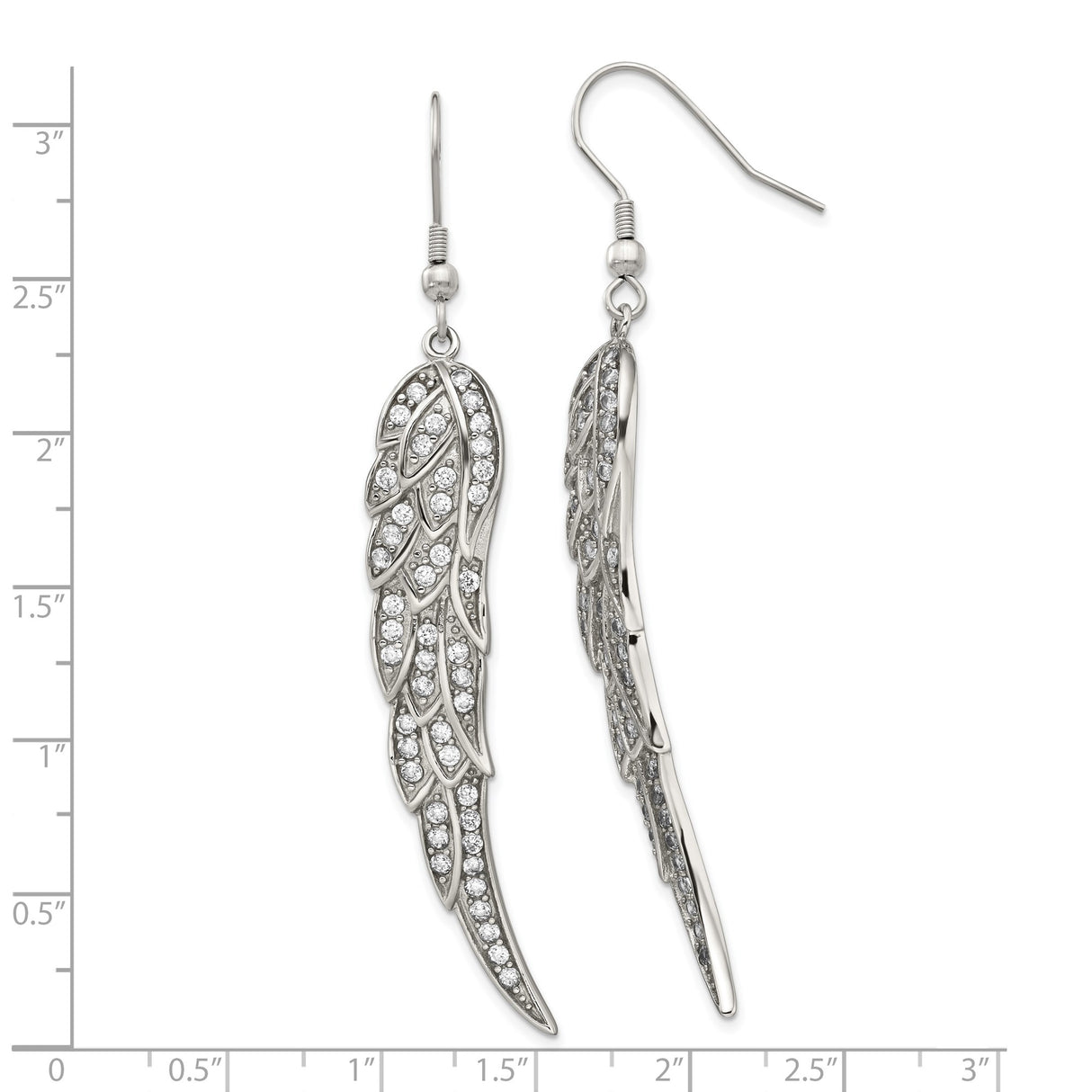 Stainless Steel Angel Wing Drop Earrings with Cubic Zirconia, Spiritual Memorial Design