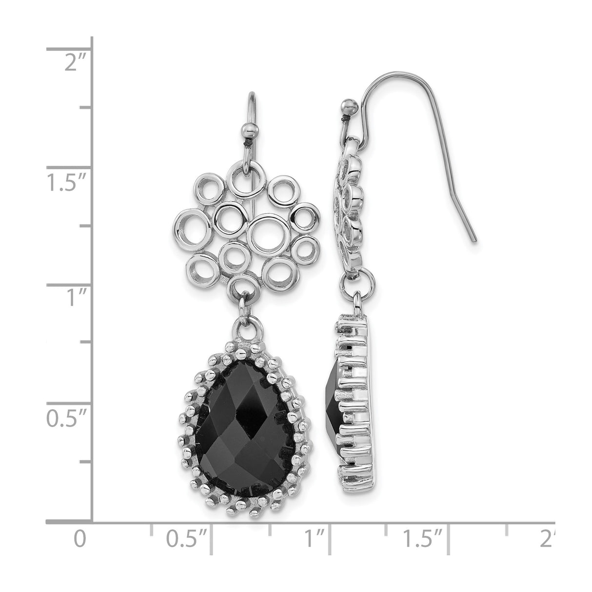 Stainless Steel Dangle Earrings with Onyx Teardrop, Linked Circle Design for Women