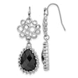 Stainless Steel Dangle Earrings with Onyx Teardrop, Linked Circle Design for Women