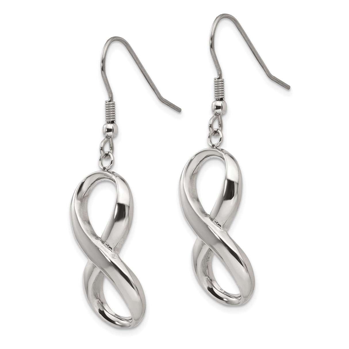 Stainless Steel Infinity Dangle Earrings, Polished Finish, Modern Minimalist Design for Women