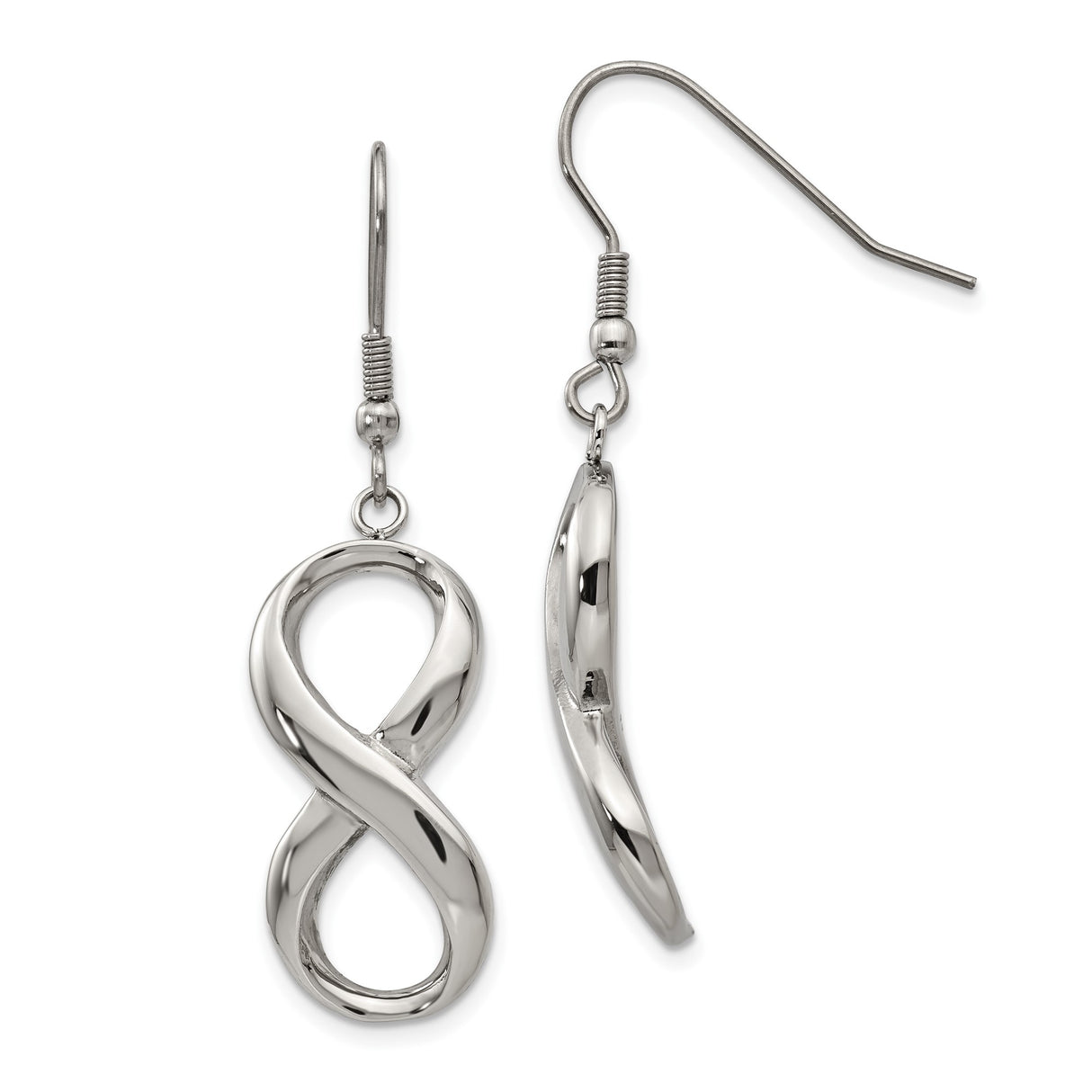 Stainless Steel Infinity Dangle Earrings, Polished Finish, Modern Minimalist Design for Women