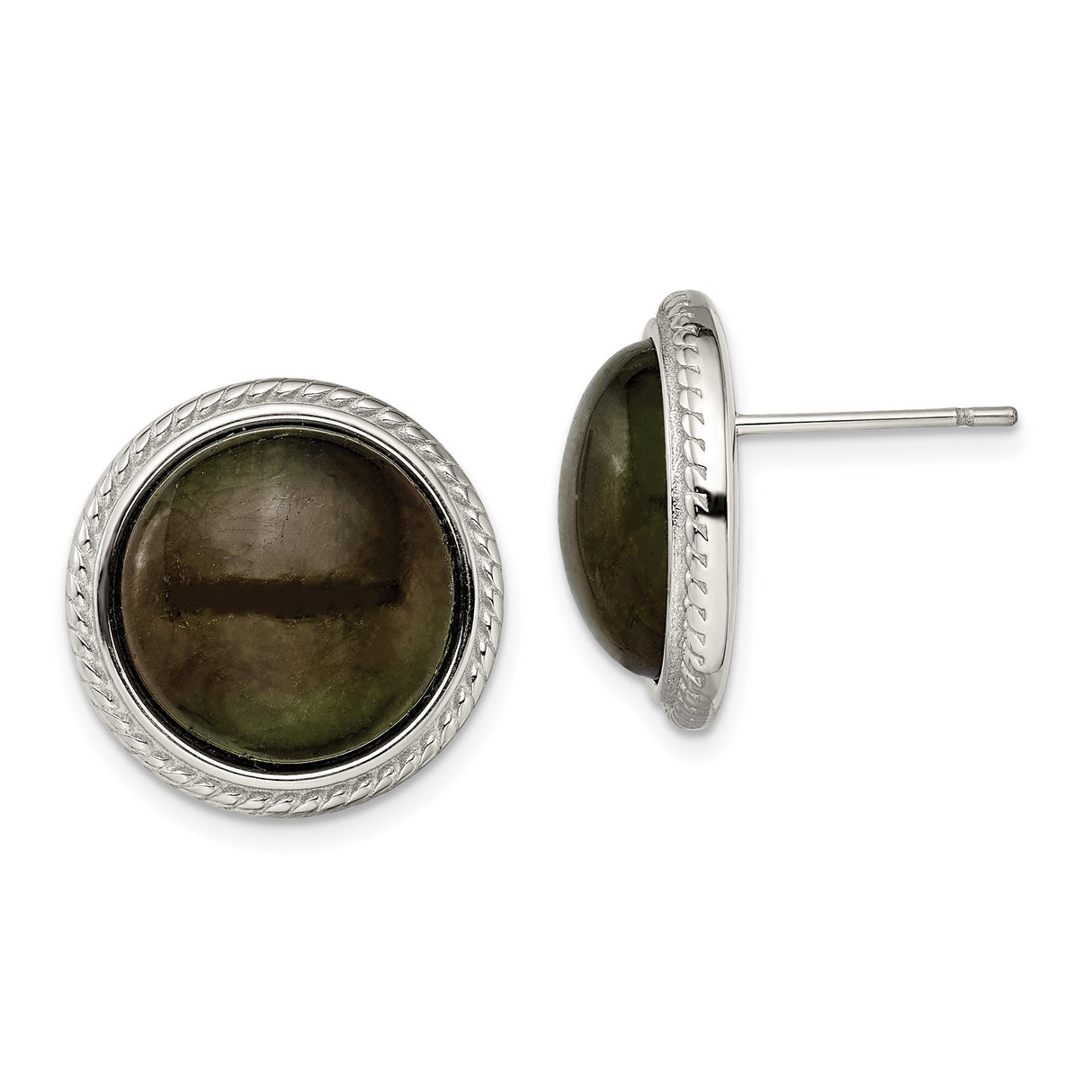 Stainless Steel Stud Earrings with Labradorite Cabochons, Rope Bezel, Minimalist Design