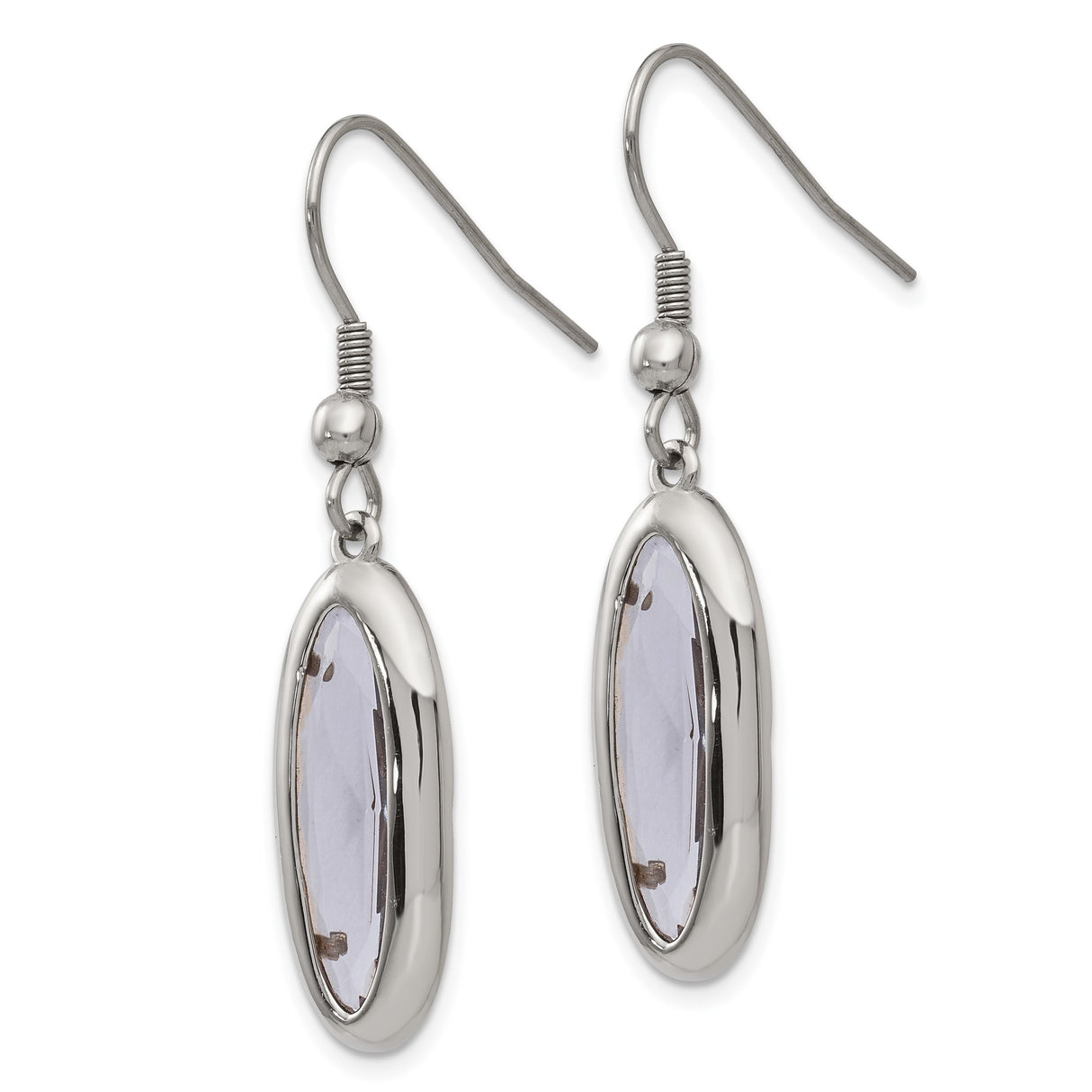 Stainless Steel Drop Earrings with Clear Faceted Glass Crystals in Bezel Setting