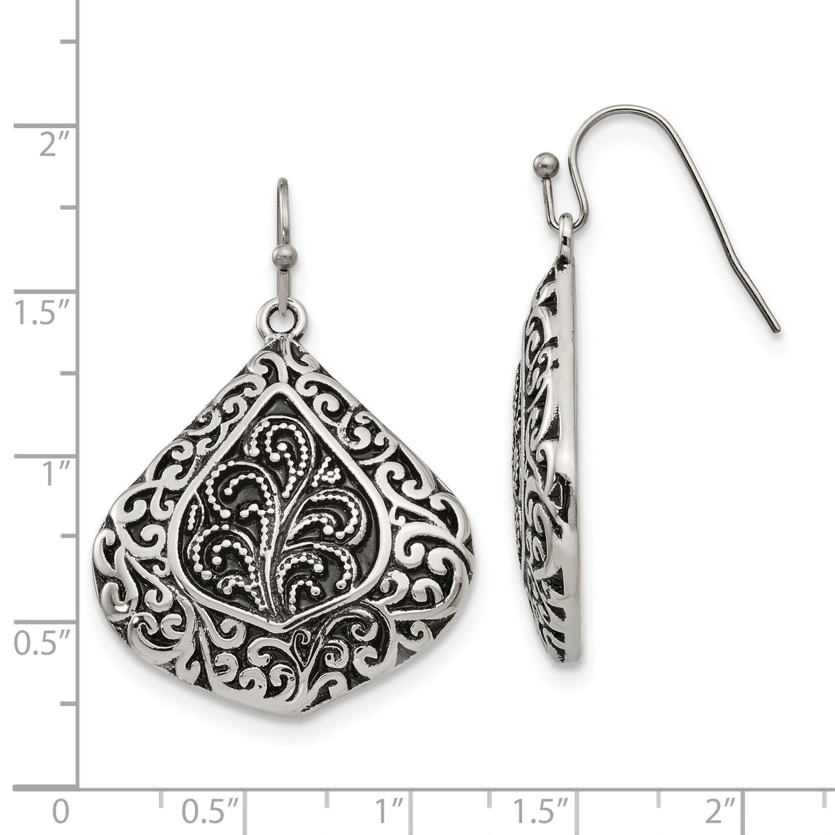 Stainless Steel Dangle Earrings with Floral Scroll Filigree, Vintage Boho Style for Women