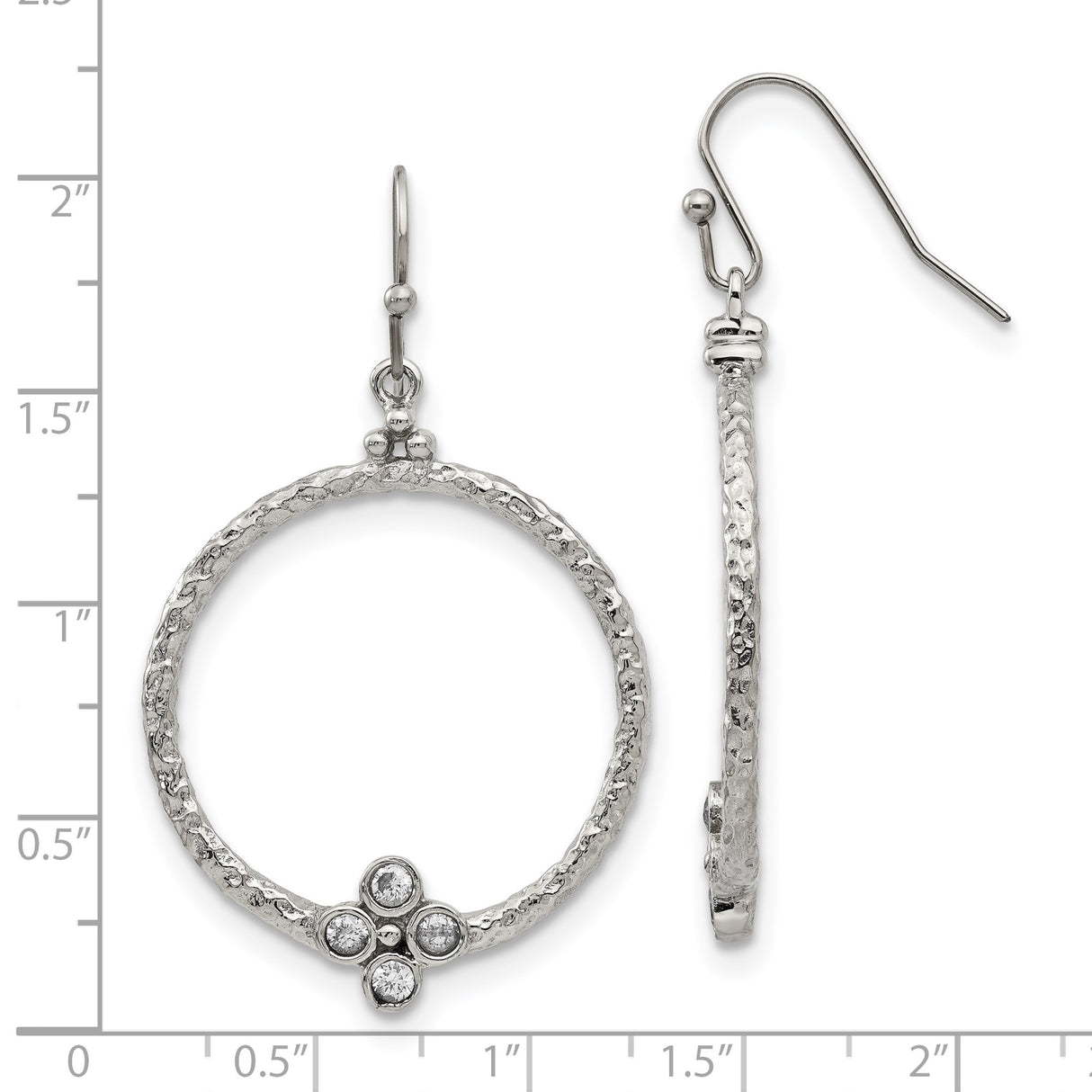 Stainless Steel Dangle Hoop Earrings with Cubic Zirconia Four-Stone Clover Design