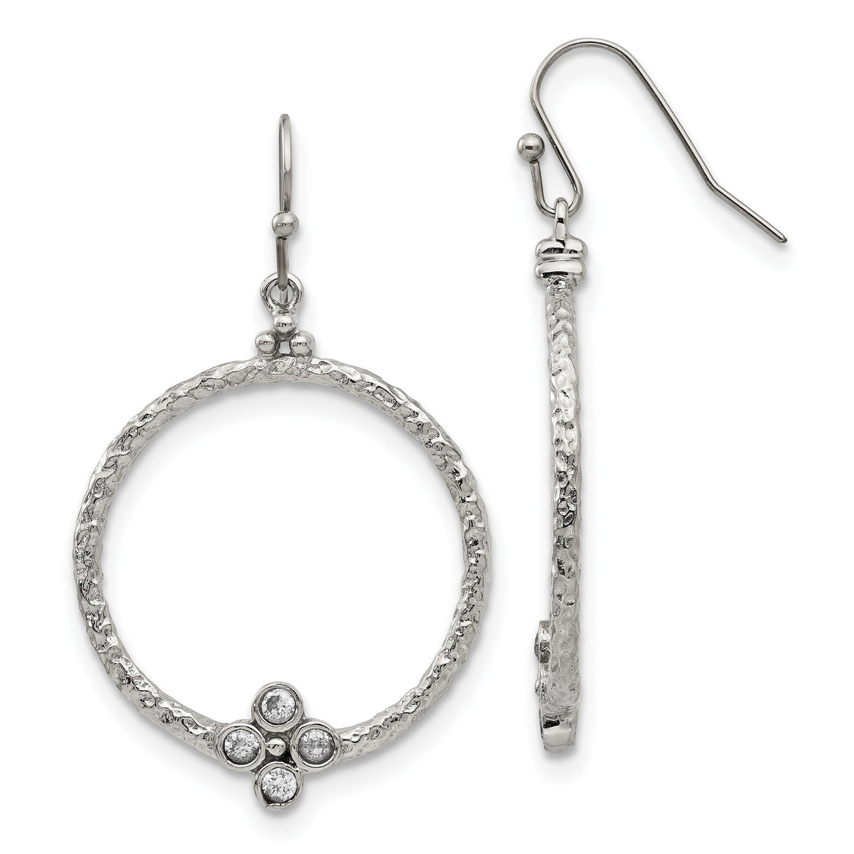 Stainless Steel Dangle Hoop Earrings with Cubic Zirconia Four-Stone Clover Design