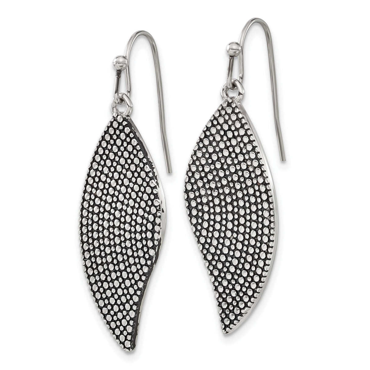 Stainless Steel Dangle Earrings with Textured Leaf Design, Dotted Pattern, Boho Nature-Inspired Style