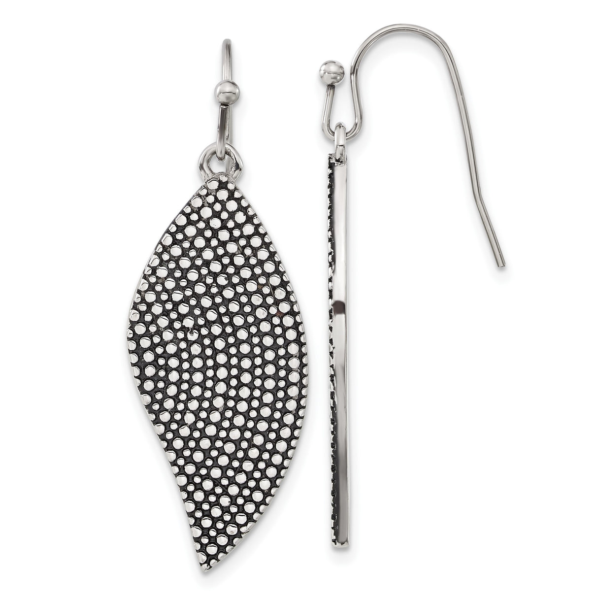 Stainless Steel Dangle Earrings with Textured Leaf Design, Dotted Pattern, Boho Nature-Inspired Style