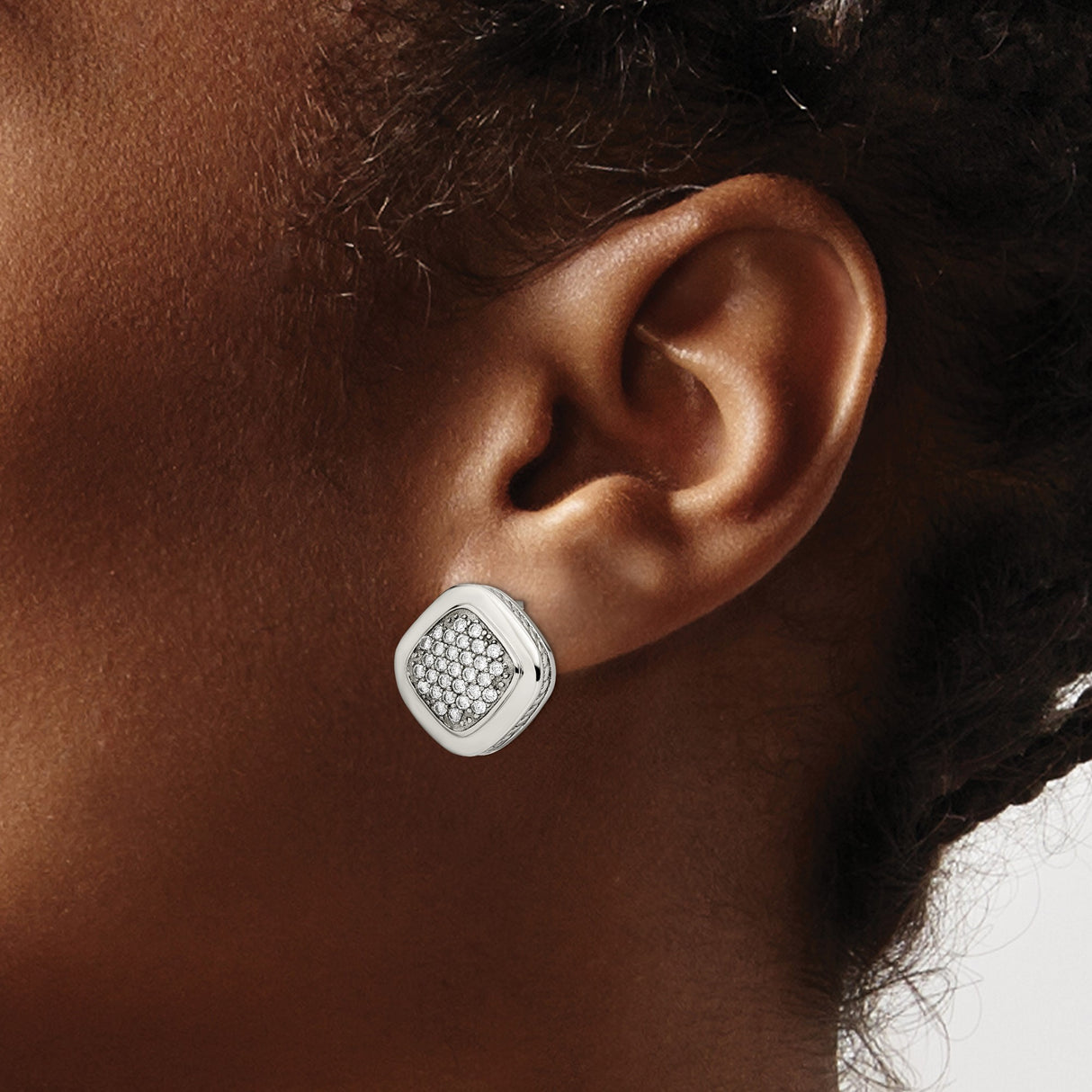 Stainless Steel Cushion Cut Cubic Zirconia Stud Earrings with Rope Edge Detailing