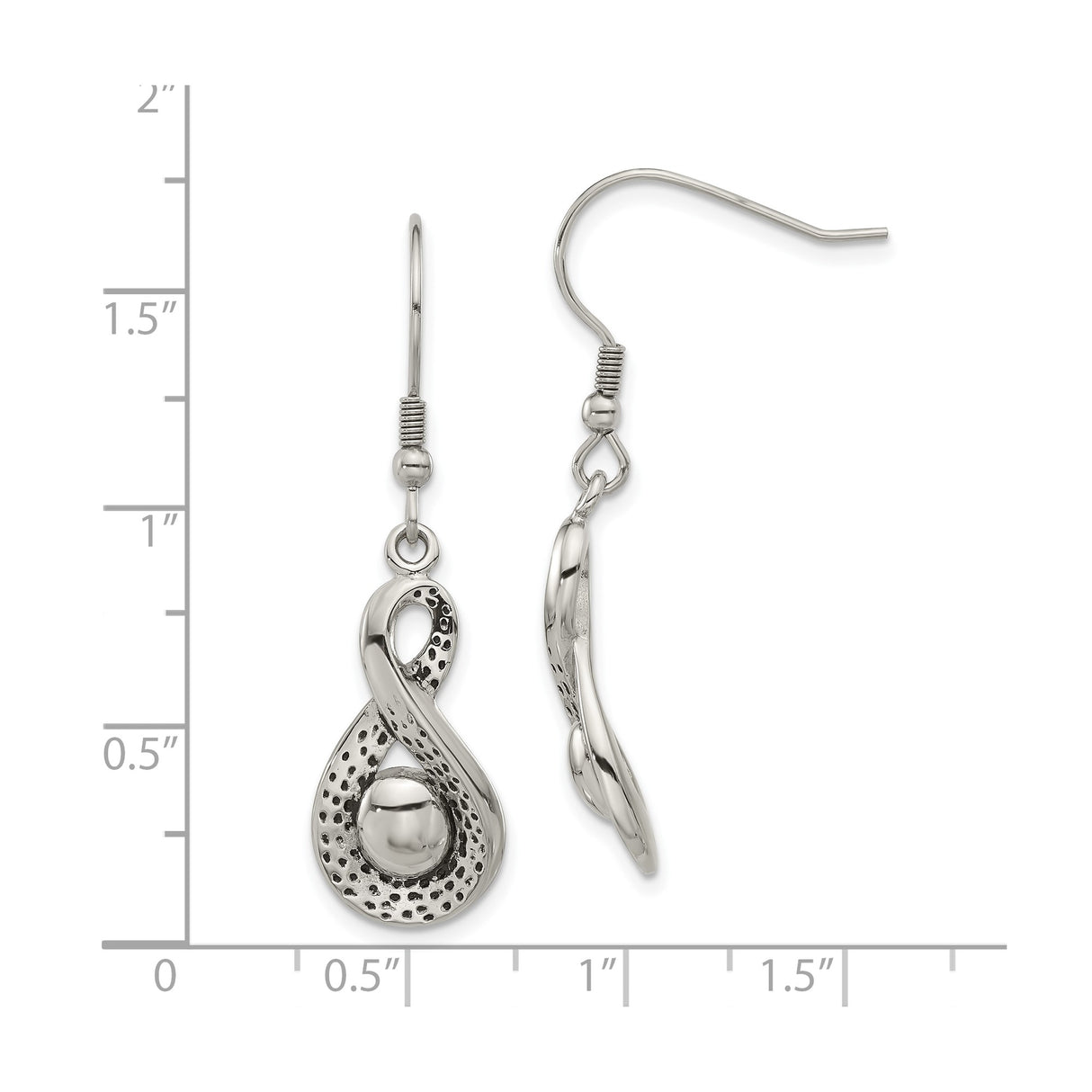 Stainless Steel Dangle Earrings with Abstract Infinity Loop and Polished Sphere Design