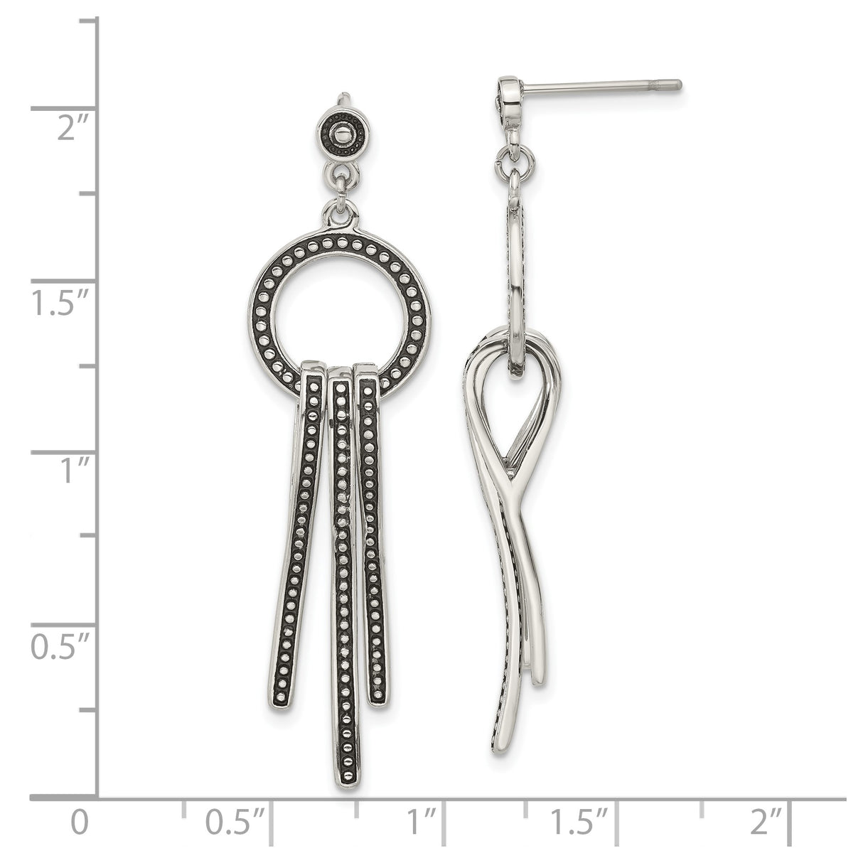 Stainless Steel Dangle Earrings with Circular Drops and Geometric Abstract Design