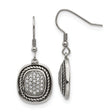 Stainless Steel Dangle Earrings with Cubic Zirconia, Cushion Drop, Vintage Rope Detail