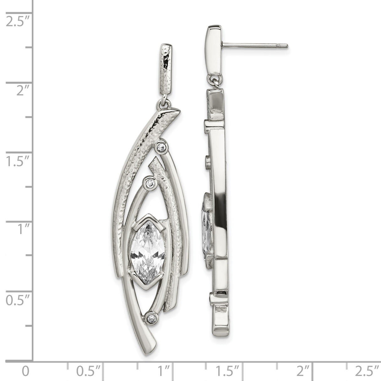 Stainless Steel Dangle Earrings with Cubic Zirconia, Abstract Modern Layered Design