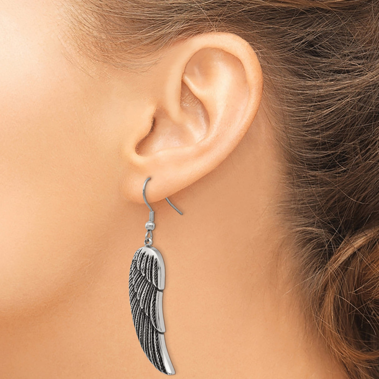 Stainless Steel Dangle Earrings with Angel Wing Feather Design, Christian Inspired Jewelry for Women
