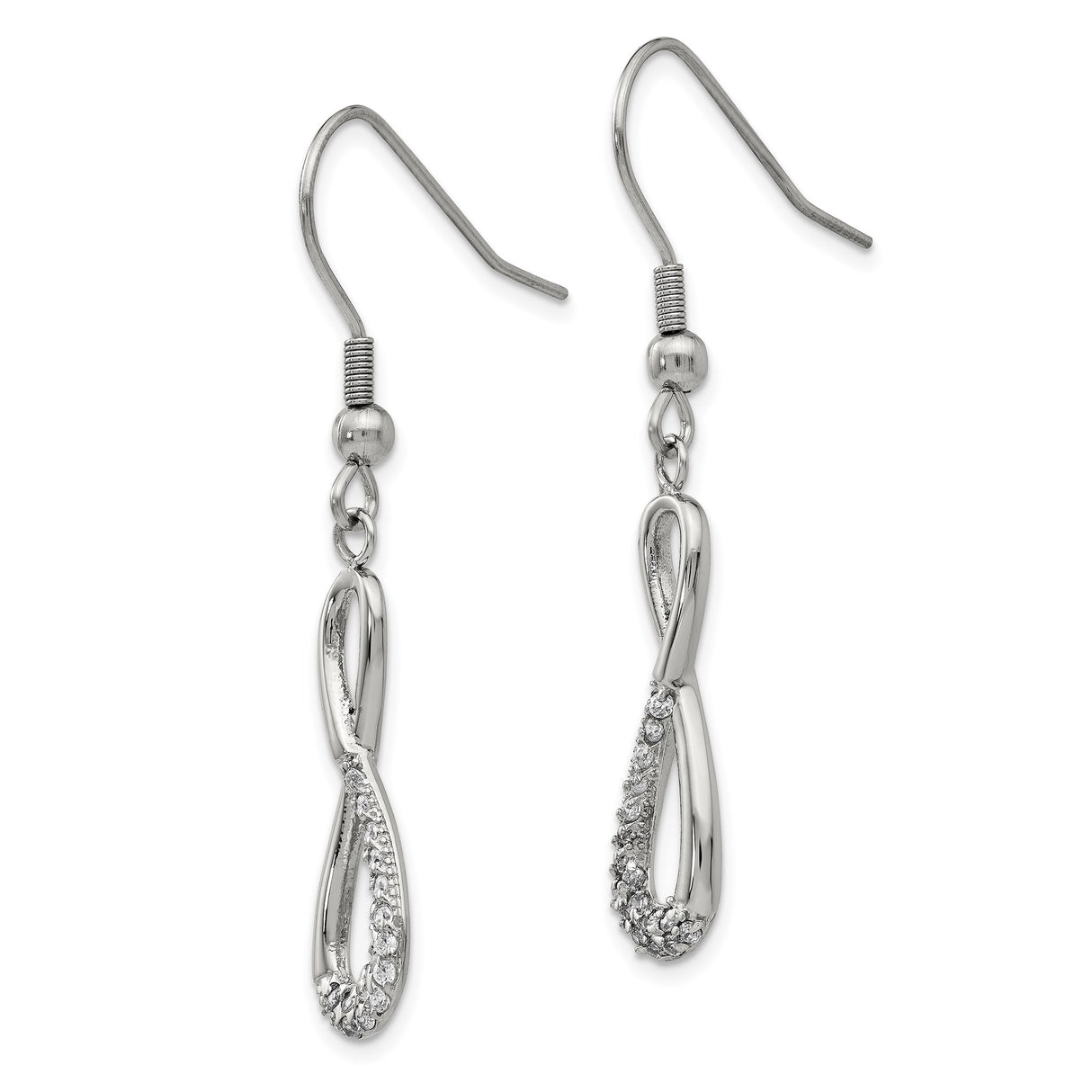 Stainless Steel Infinity Dangle Earrings with Cubic Zirconia Accents for Women