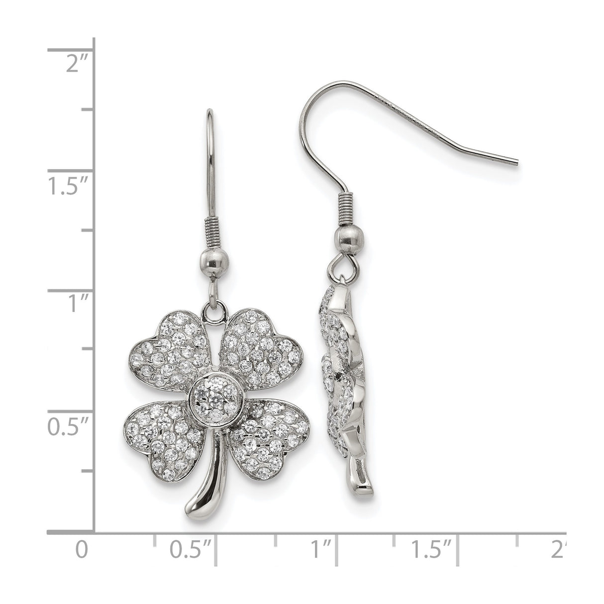 Stainless Steel Clover Dangle Earrings with Cubic Zirconia, Heart Leaves, Celtic Style