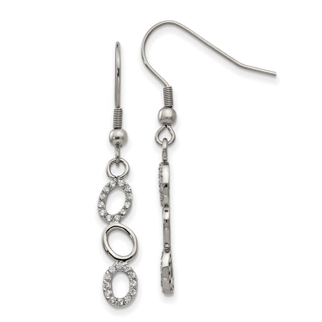 Stainless Steel Dangle Earrings with Cubic Zirconia, Triple Oval Drop Design