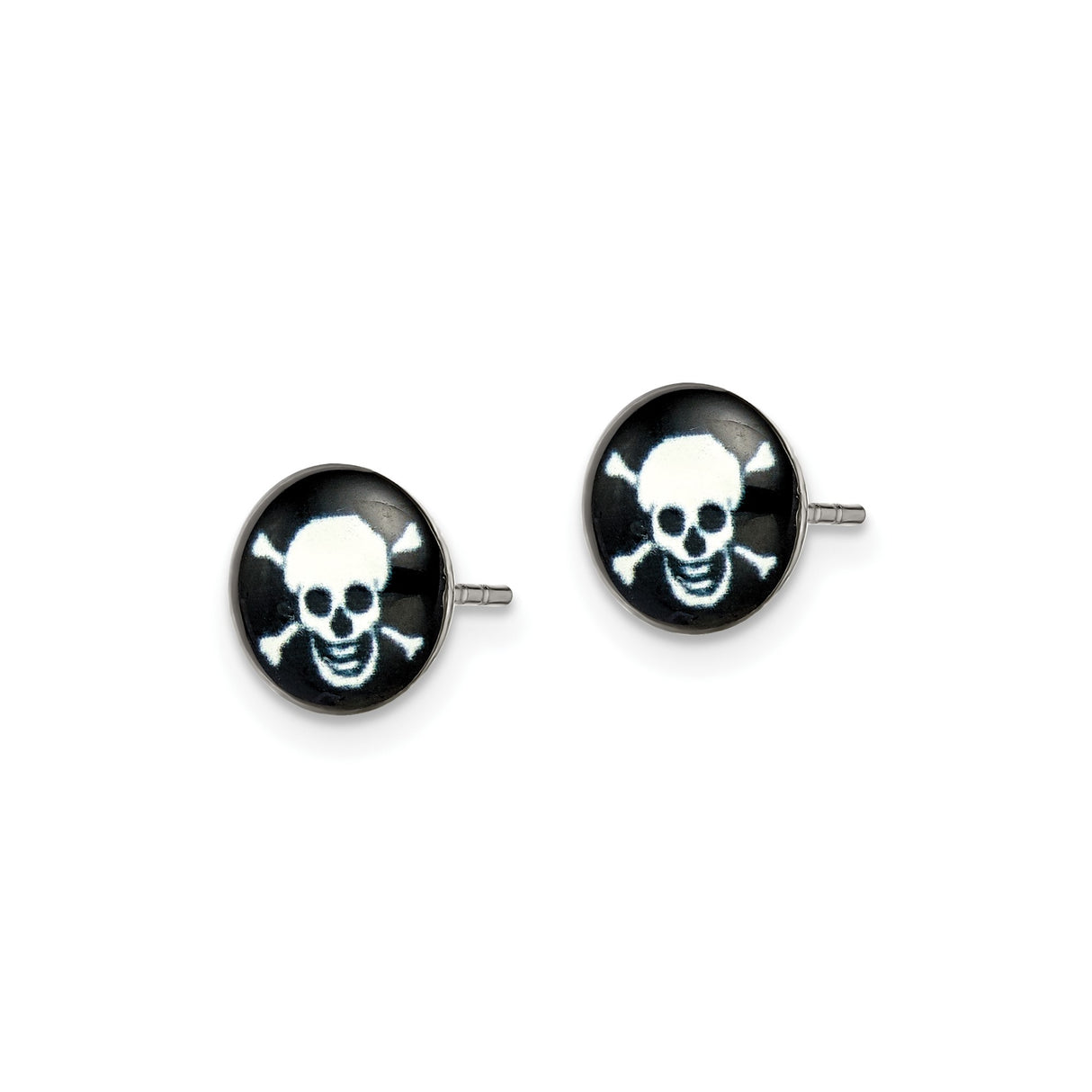 Stainless Steel Skull and Crossbones Stud Earrings with Black Epoxy, Gothic Punk Style