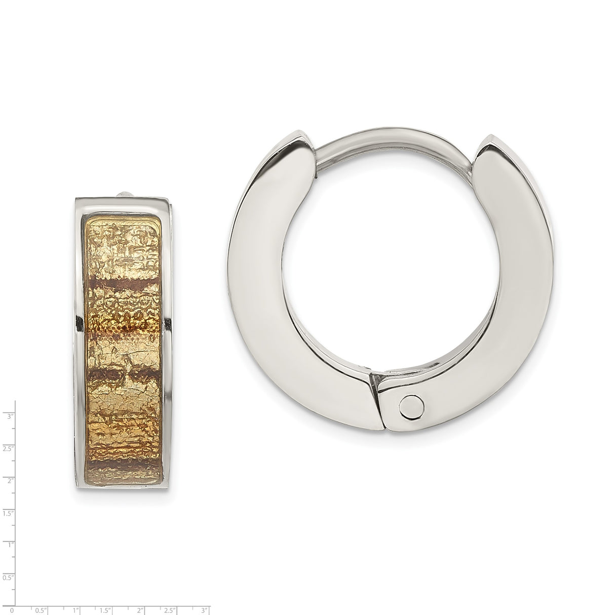 Stainless Steel Hoop Earrings with Textured Gold Inlay and Brushed Finish