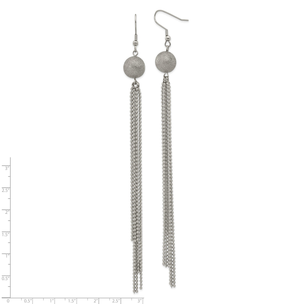 Stainless Steel Dangle Earrings with Textured Round Stud and Cascading Chain Tassels