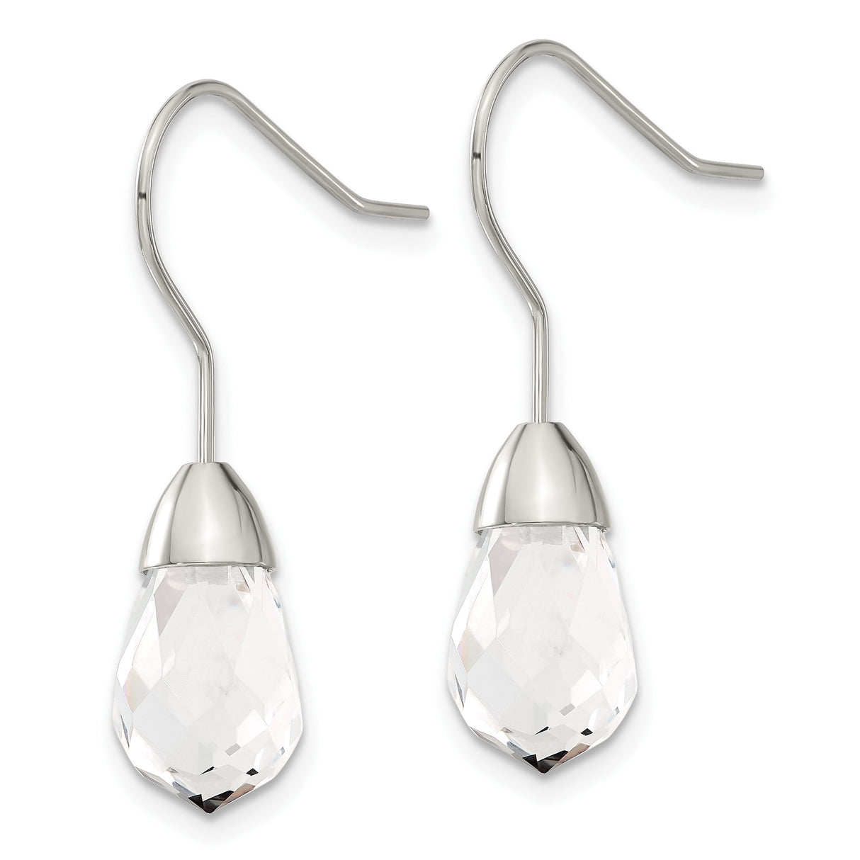 Stainless Steel Drop Earrings with Clear Faceted Teardrop Glass Crystals, Minimalist Dangle Design