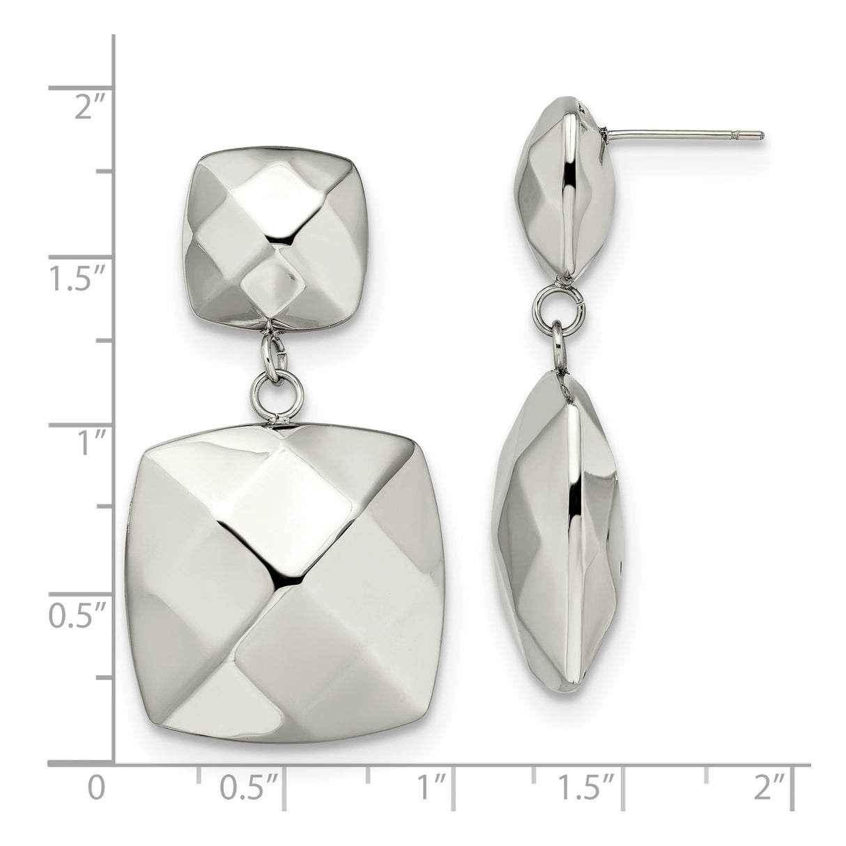 Stainless Steel Drop Earrings, Faceted Square Geometric Dangle Design, Modern Minimalist Style