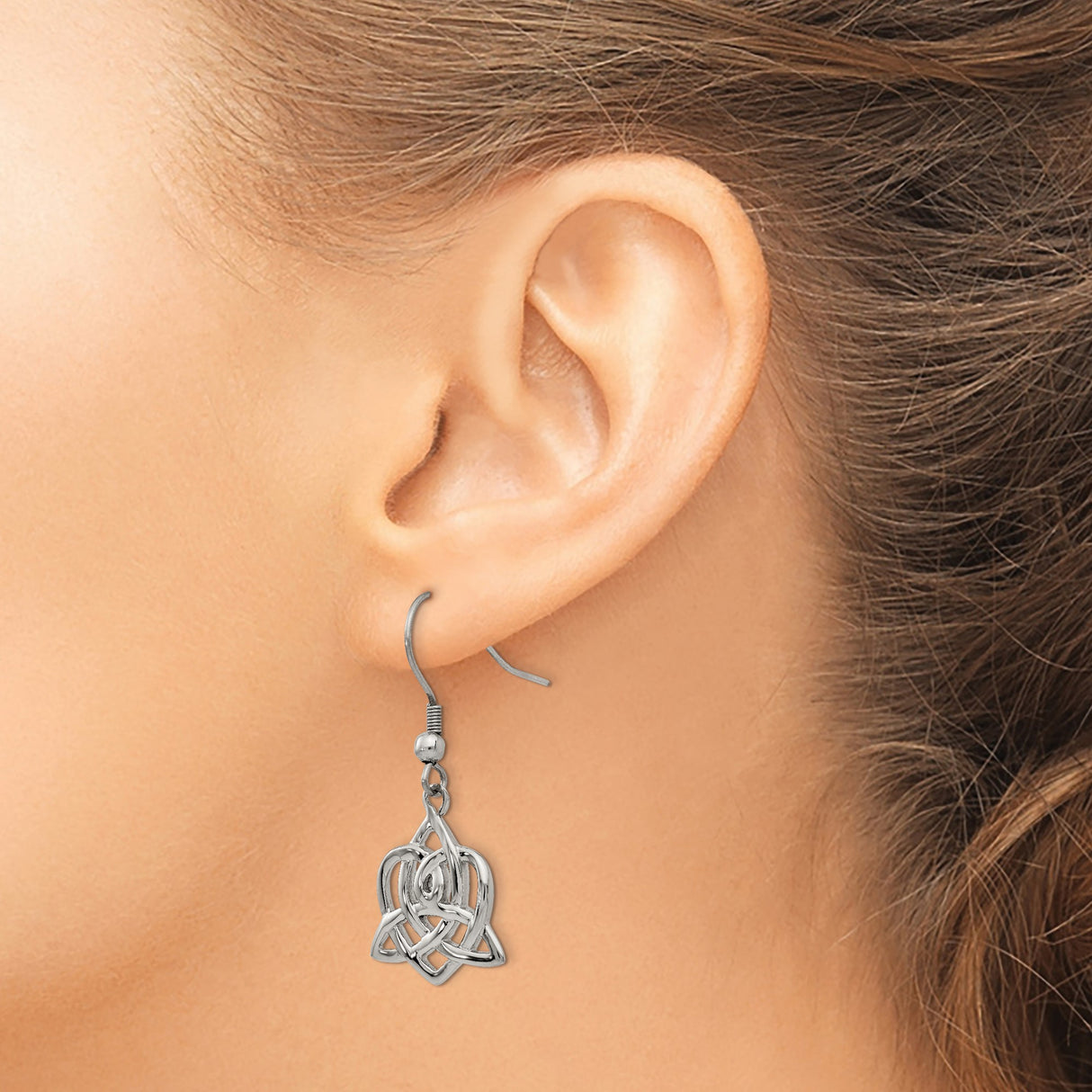Stainless Steel Dangle Earrings with Celtic Knot Design, Boho Pagan Trinity Symbols for Women