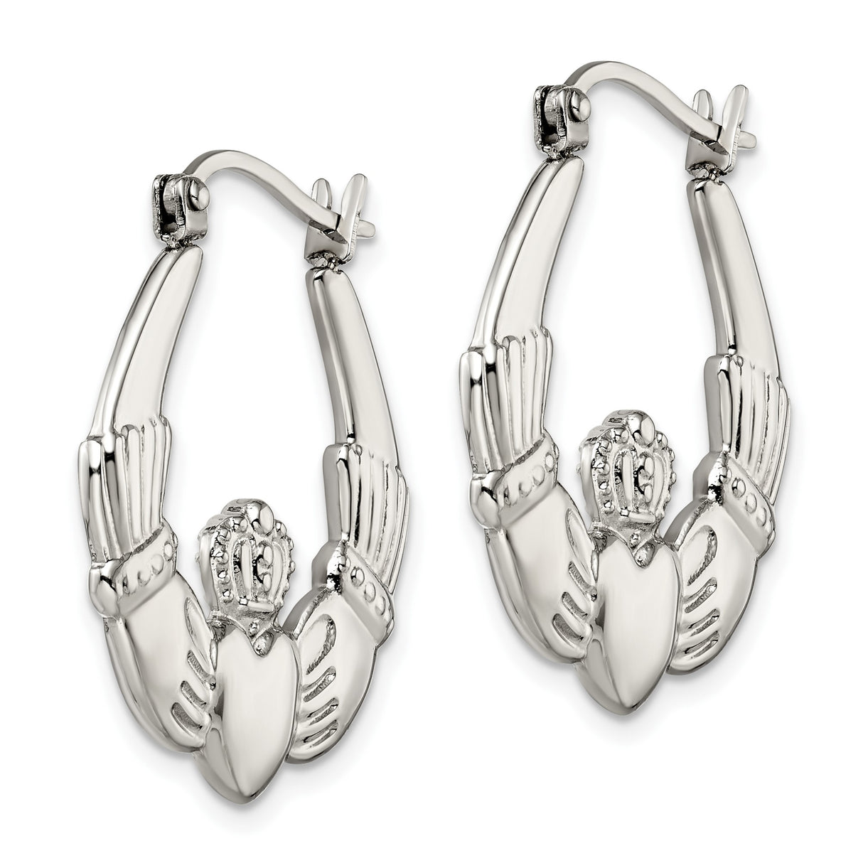 Stainless Steel Claddagh Hoop Earrings with Heart, Crown, and Hands Celtic Design