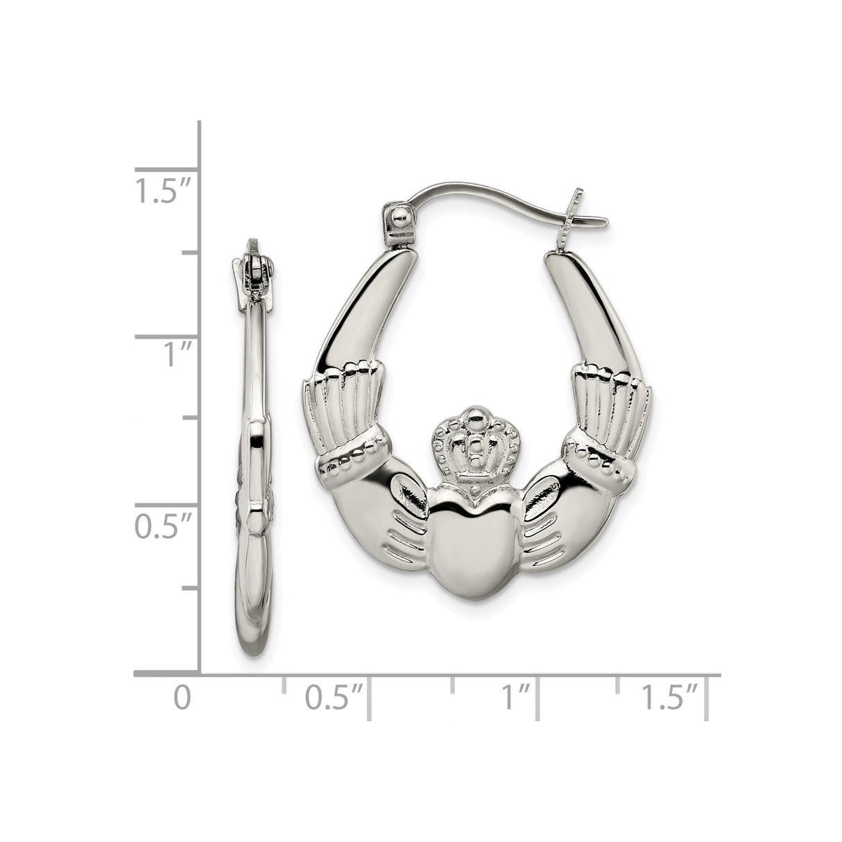Stainless Steel Claddagh Hoop Earrings with Heart, Crown, and Hands Celtic Design