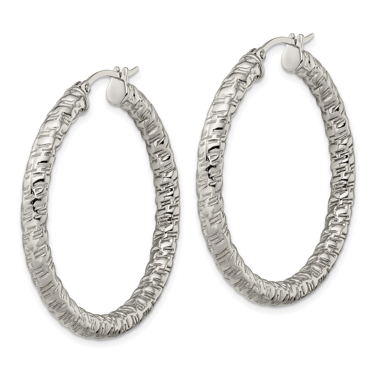 Stainless Steel Hoop Earrings, Woven Textured and Hammered Design, Polished Finish for Women